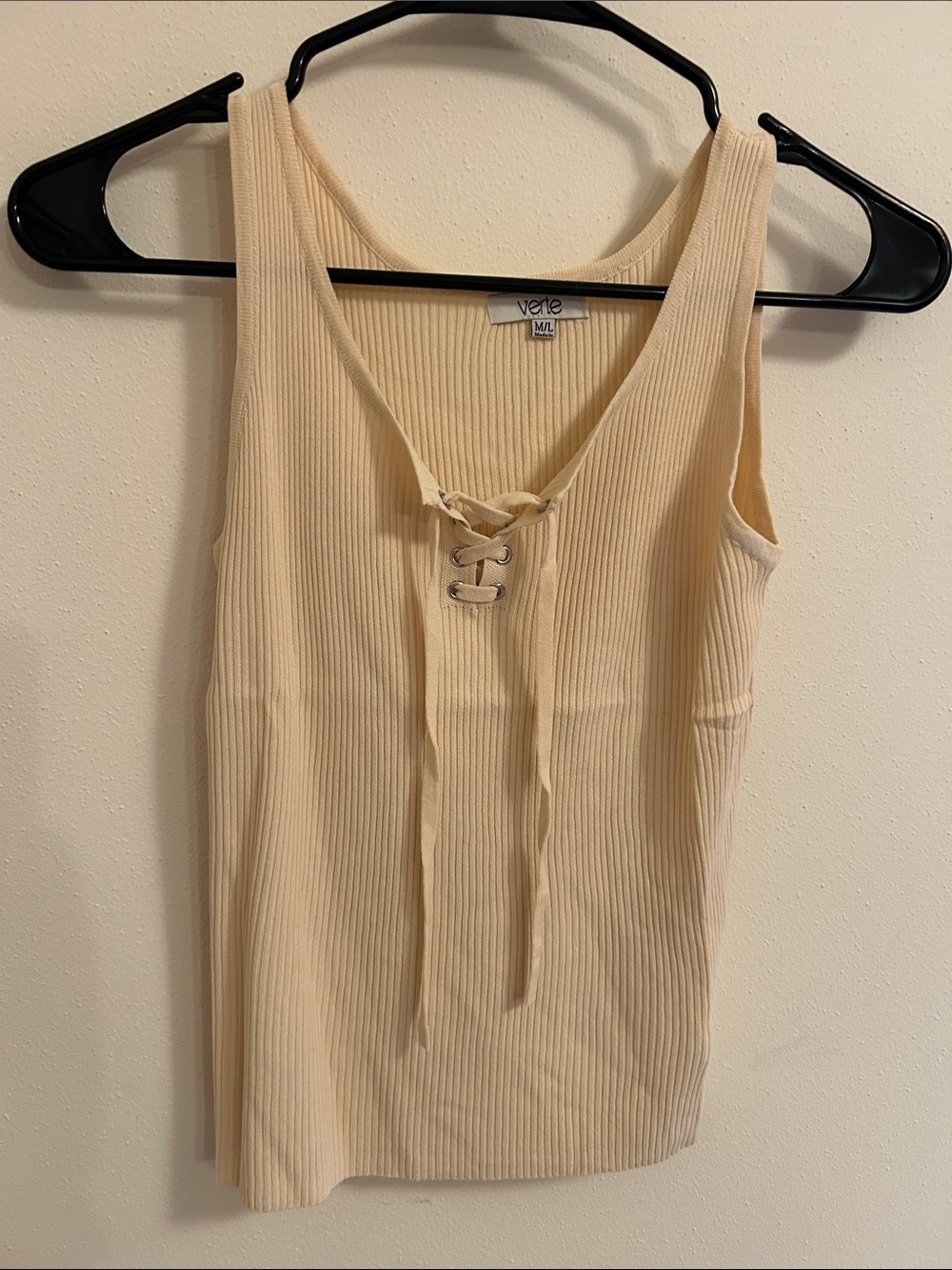 Verve Cream Ribbed Lace-Up Tank Top